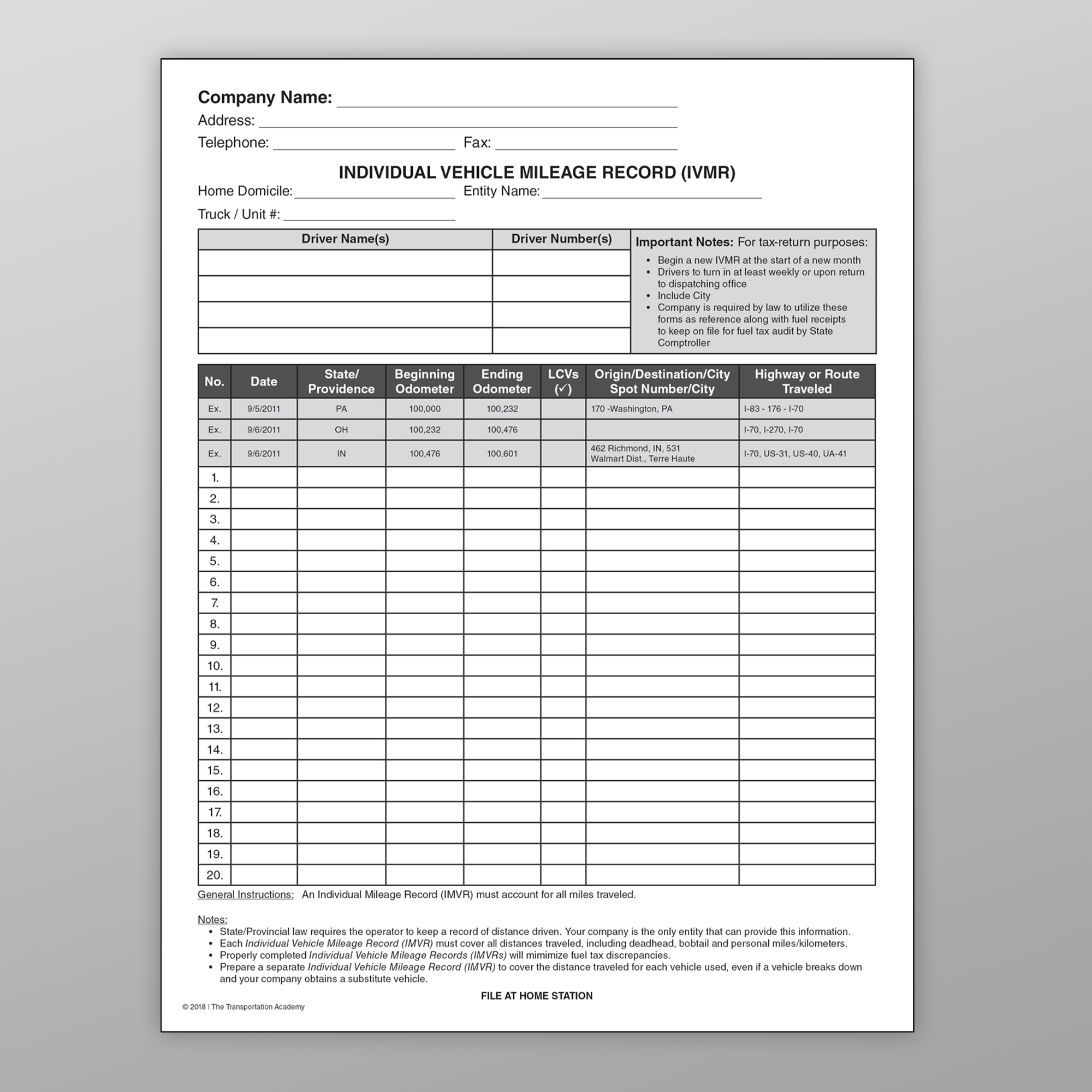 Individual Vehicle Mileage Report Ivmr The Transportation Academy